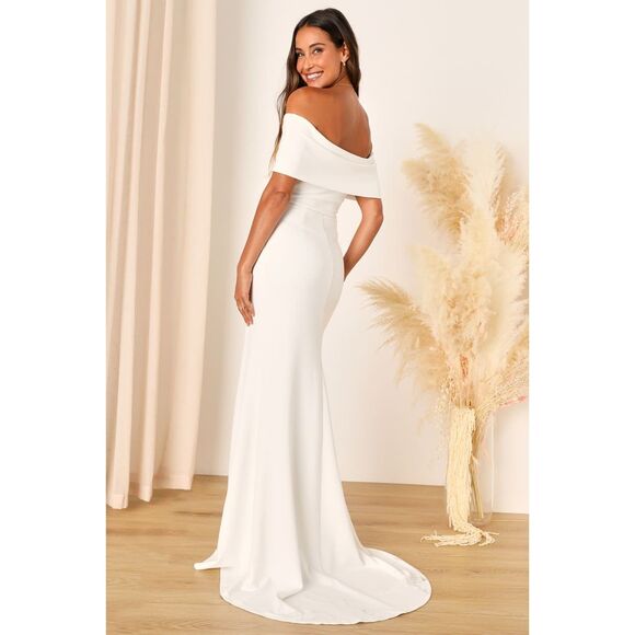 Lulus Exceptional Romance White Off-the-Shoulder Mermaid Maxi Dress Size Large - Picture 3 of 12